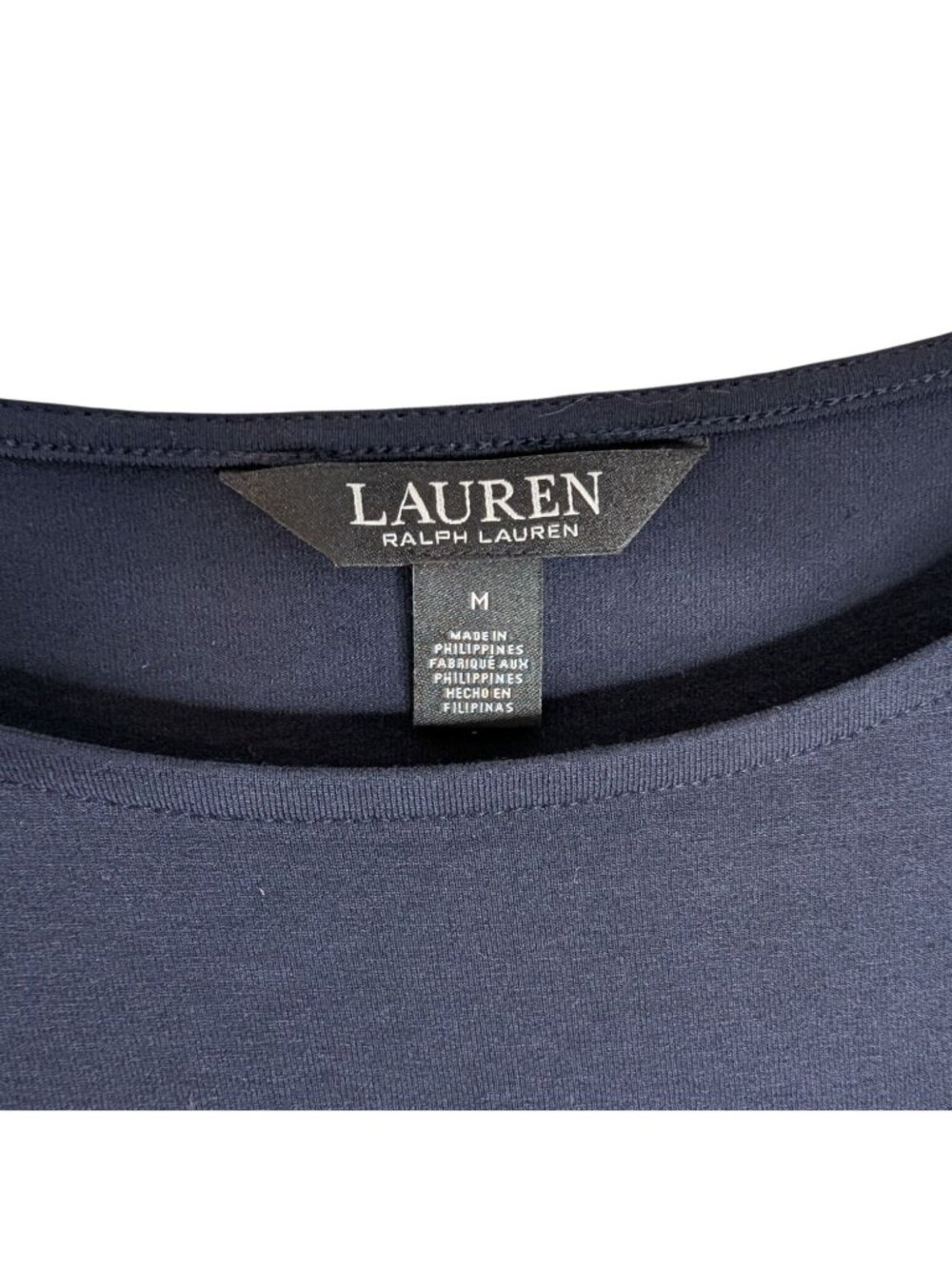 Lauren Ralph Lauren Navy Tie Knot-Sleeve Sz M Top Puff Sleeves Nautical - Picture 4 of 10